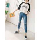 Letter-printed Two-tone Raglan T-shirt