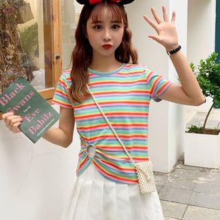 Short-sleeve Cutout Striped T-shirt