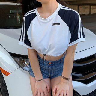 Cap-sleeve Drawstring Cropped Top