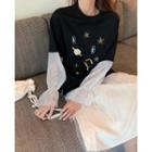 Tie-side Patchwork Pullover / Mesh A-line Dress