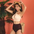 Set: Halter Cut-out Cropped Swim Top + Bottom
