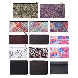 Faux Leather / Fabric Zip Pouch
