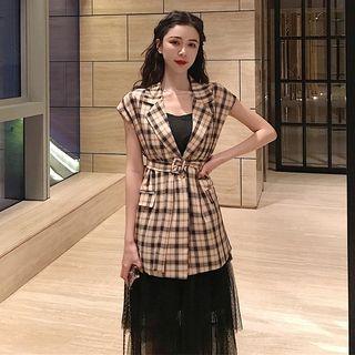 Plaid Vest Plaid - Khaki - One Size
