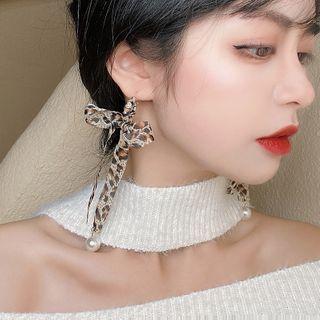 Leopard Print Bow Earring 1 Pair - Brown - One Size