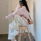 Mock Two-piece Distressed Sweater / Straight Leg Pants / Set