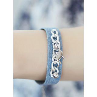 Rhinestone-charm Denim Band Bracelet