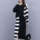 Set: Striped Panel Knit Top + Midi Knit Skirt