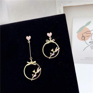 Non-matching Bow Hoop Drop Earring / Ear Clip