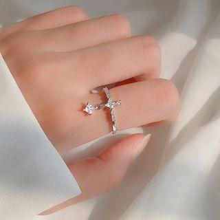 Rhinestone Alloy Cross Ring 1 Pc - Ring - Silver - One Size