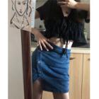 Denim Mini Pencil Skirt / Cropped Blouse