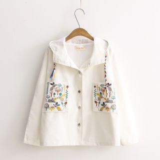 Pocketed Hooded Button Jacket