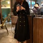 Double-breasted Plain Long Blazer Dress With Belt