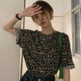 Short-sleeve Floral T-shirt Floral - Blue - One Size