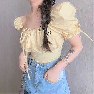 Puff-sleeve Square-neck Crop Top