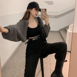 Plain Sleeveless Top / Plain Loose-fit Knit Long-sleeve Cardigan / High Waist Pants