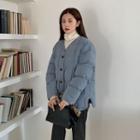 V-neck Slit-hem Quilted Jacket