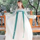 Set: Floral Hanfu Top + Strapless Maxi Dress