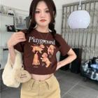 Dog Print Cropped Vintage T-shirt