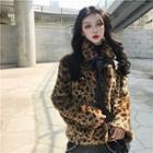 Leopard Print Furry Jacket As Figure - One Size