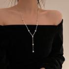 Rhinestone Y Alloy Necklace Silver - One Size