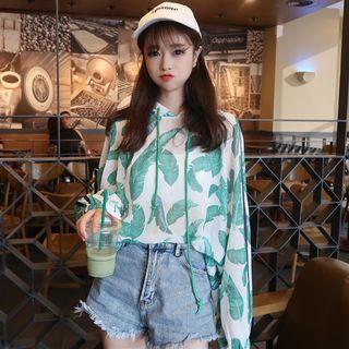 Pattern Chiffon Hooded Top