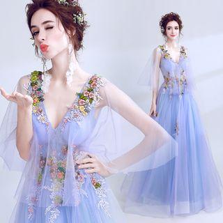 Flutter Sleeve Embroidery Prom Dress
