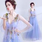 Flutter Sleeve Embroidery Prom Dress