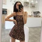 Strap Leopard Print Off Shoulder Dress