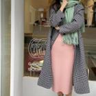 Houndstooth Coat / Knit Midi Sheath Dress