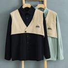 Set: Single-button Cropped Vest + Plain Shirt