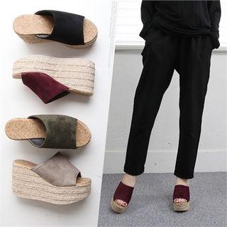 Open-toe Faux-suede Wedge Mules