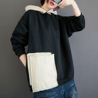 Color Block Panel Hooded Sweatshirt Black - F