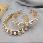 Faux Pearl Alloy Open Hoop Earring 1 Pair - White Faux Pearl - Gold - One Size