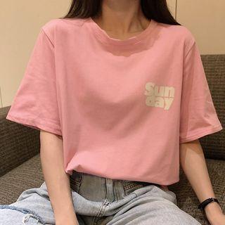 Lettering Lace Panel Short-sleeve T-shirt