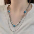 Faux Crystal Layered Stainless Steel Necklace Blue & Silver - One Size