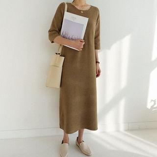 Elbow-sleeve Long Knit Dress