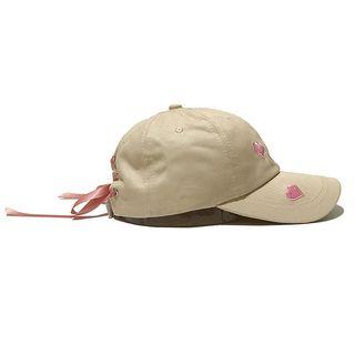 Embroidered Heart Ribbon Lace Up Baseball Cap