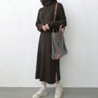 High-neck Slit-side Long Sweater Dress
