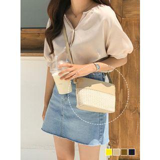 Rattan Woven-panel Shoulder Bag