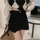 Asymmetrical Pocket-detail High-waist A-line Mini Skirt