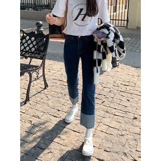 Two-tone Cropped Straight-leg Jeans
