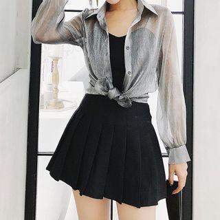 Set: Long-sleeve Shirt + Spaghetti Strap Top + Mini A-line Skirt