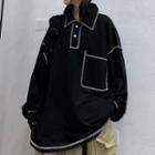Polo-neck Contrast Stitching Sweatshirt