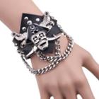 Skull Genuine Leather Chained Bangle Black - One Size