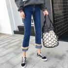 Furry Trim Straight Cut Jeans
