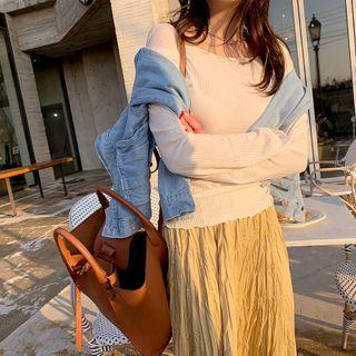 Lettuce-edge Ribbed Top Ivory - One Size