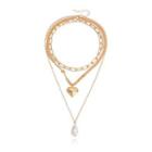 Heart Faux Pearl Pendant Layered Alloy Necklace Gold - One Size