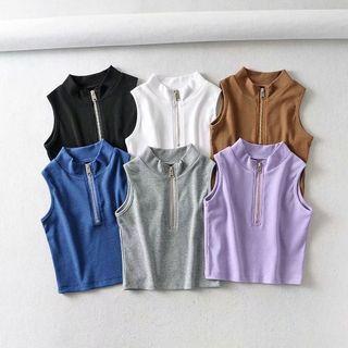 Sleeveless Zip Placket Crop Top