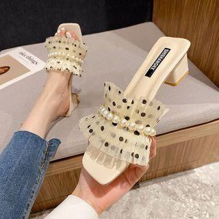 Block Heel Dotted Mesh Slide Sandals