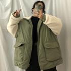 Fleece Sleeve Panel Zip Oversized Jacket